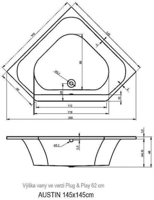 Акриловая ванна Riho Austin 145x145 B005001005 (BA1100500000000) без гидромассажа