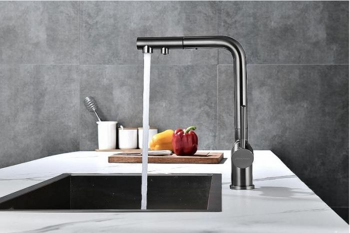 Смеситель для кухни Paulmark Serpentine Se213222-GM Вороненая сталь