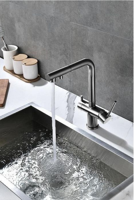 Смеситель для кухни Paulmark Serpentine Se213222-GM Вороненая сталь