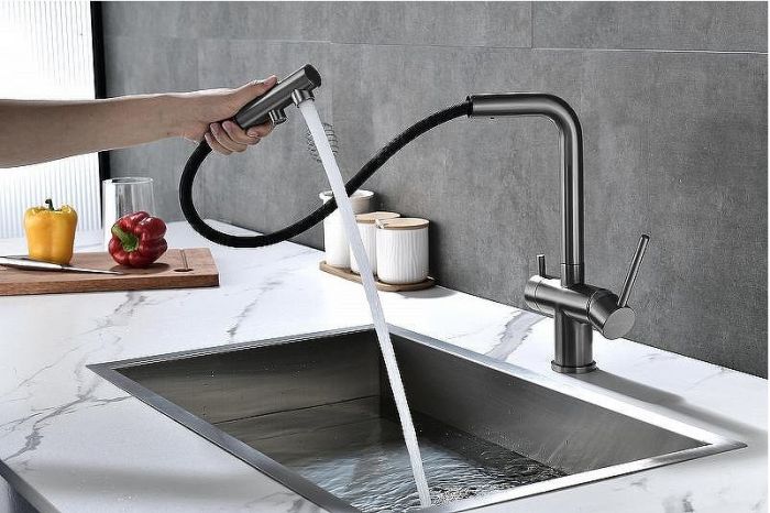 Смеситель для кухни Paulmark Serpentine Se213222-GM Вороненая сталь