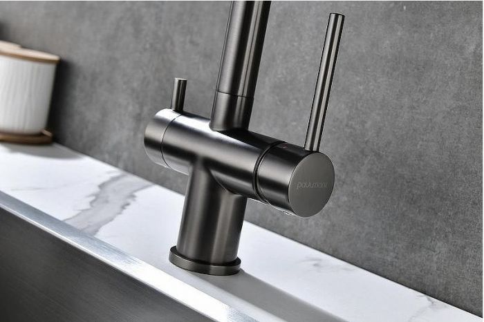 Смеситель для кухни Paulmark Serpentine Se213222-GM Вороненая сталь