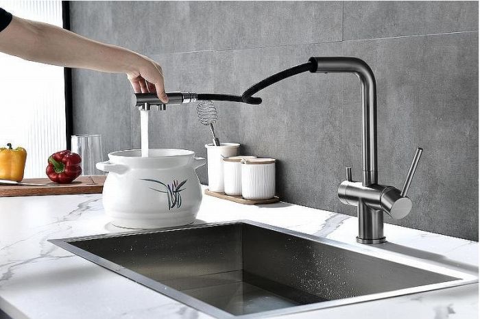 Смеситель для кухни Paulmark Serpentine Se213222-GM Вороненая сталь