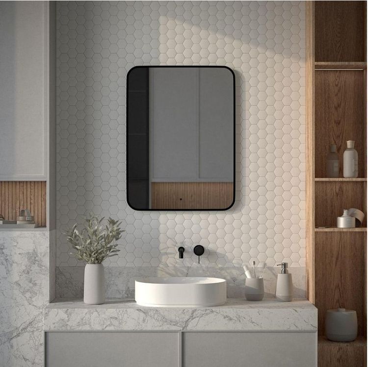 Зеркало Defesto Aura 60х80 DF 2967R с подсветкой 25W-4500K/ИК - выключатель/Нейтральный белый свет/Черная рама