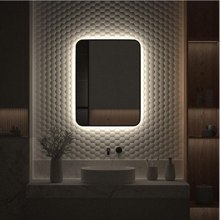 Зеркало Defesto Aura 60х80 DF 2967R с подсветкой 25W-4500K/ИК - выключатель/Нейтральный белый свет/Черная рама