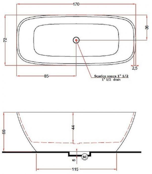 Ванна из искусственного камня Gruppo Treesse Brio 170x72 V297BL без гидромассажа