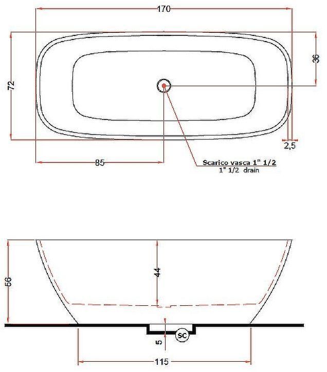 Ванна из искусственного камня Gruppo Treesse Brio 170x72 V297BL без гидромассажа