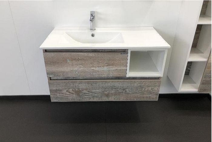 Тумба с раковиной Comforty Турин 90L 00004137135 подвесная Дуб бежевый