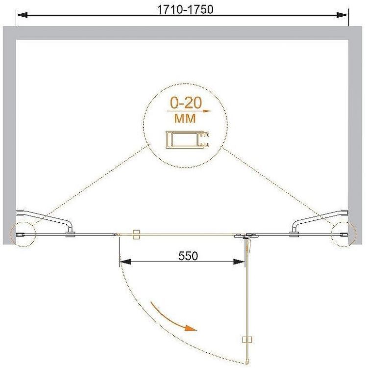 Душевая дверь Cezares Bergamo 175 R BERGAMO-W-B-13-80+60/40-C-Cr-R профиль Хром стекло прозрачное