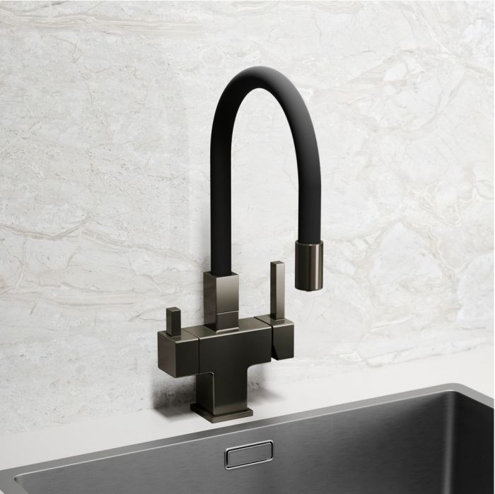 Смеситель для кухни Sancos Arno с гибким изливом, цвет вороненая сталь/черный, SC4005GG