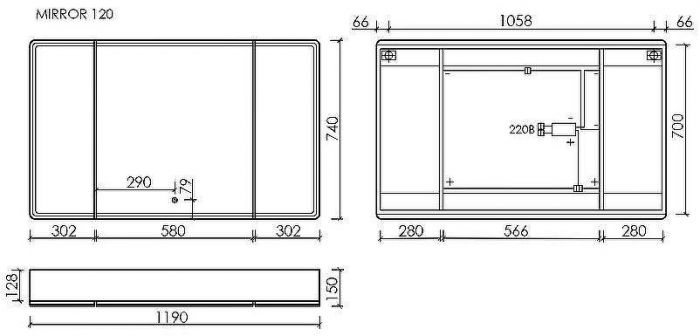 Зеркальный шкаф Sancos Mirror 120 MI120ECH с подсветкой Дуб чарльстон