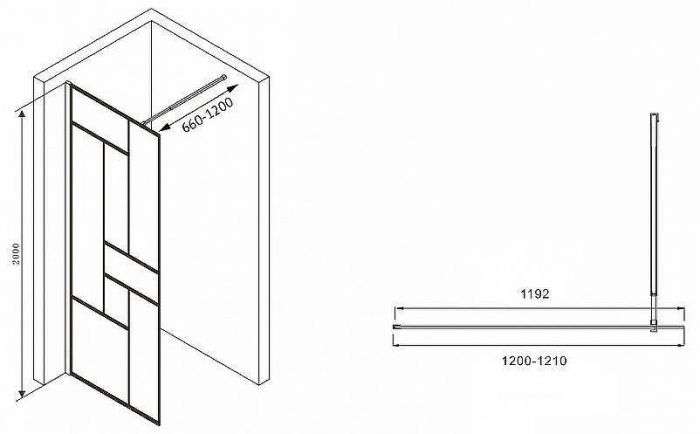 Душевая перегородка Abber Immer Offen 120 AG63120B8 профиль Черный стекло прозрачное