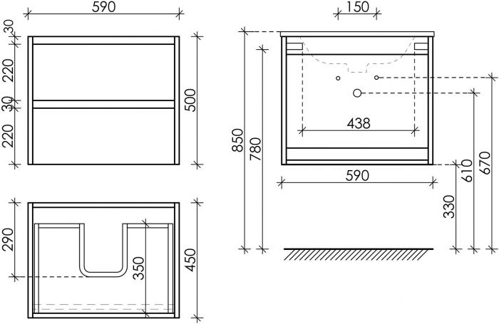 Тумба подвесная SANCOS под раковину Libra, белый глянец 590х450х500 мм, LB60W