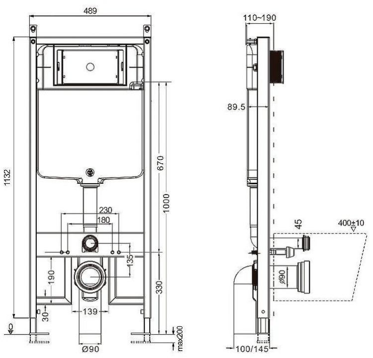 Инсталляция AQUAme AQM4003 для унитаза без клавиши смыва