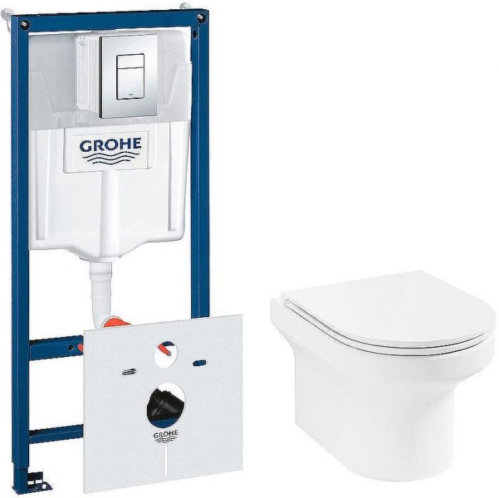 Комплект унитаза Jacob Delafon Elite EDX114RU-00 с инсталляцией Grohe Rapid SL 38775001 с сиденьем Микролифт и клавишей смыва Хром