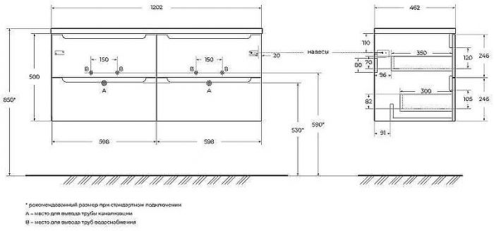 Тумба под раковину BelBagno Etna 120 ETNA-1200-4C-SO-2-BL подвесная Bianco Lucido