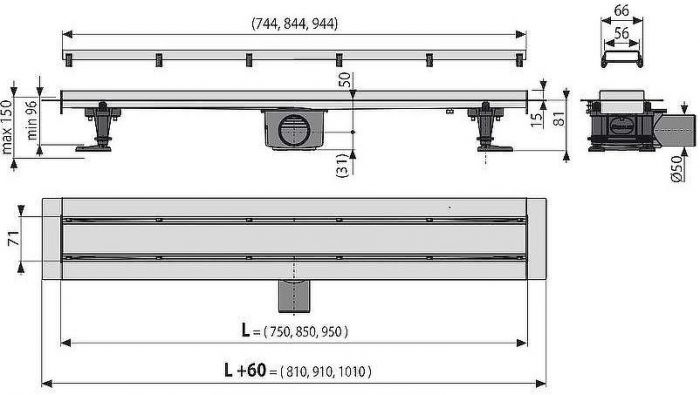 Душевой лоток Alcaplast Fit and Go AG071401750 (APZ13-DOUBLE9-750) с решеткой Хром / полая под плитку