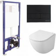 Комплект унитаза Owl 1975 Vind Cirkel-H TOWLT190302 с инсталляцией Berges Novum L5 040215 с сиденьем Микролифт и Черной матовой клавишей смыва