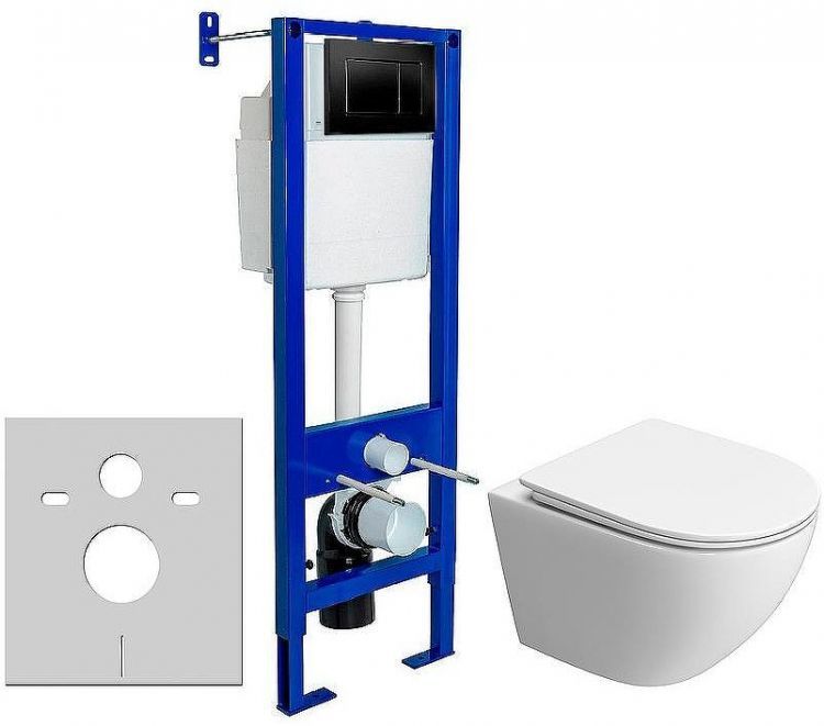 Комплект унитаза BelBagno Uno-Tor BB5177CH-TOR/SC с инсталляцией Berges Atom 410 040332 с сиденьем Микролифт и Черной матовой клавишей смыва