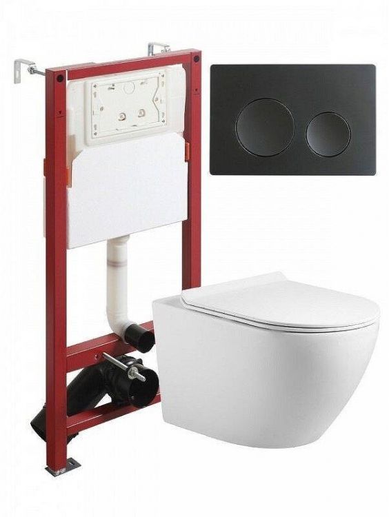 Комплект унитаза с инсталляцией Agger ATI09150L+APB144 цвет Белый с сиденьем Микролифт и клавишей смыва цвет Черный матовый Комплект унитаза с инсталляцией Agger ATI09150L+APB144 цвет Белый с сиденьем Микролифт и клавишей смыва цвет Черный матовый