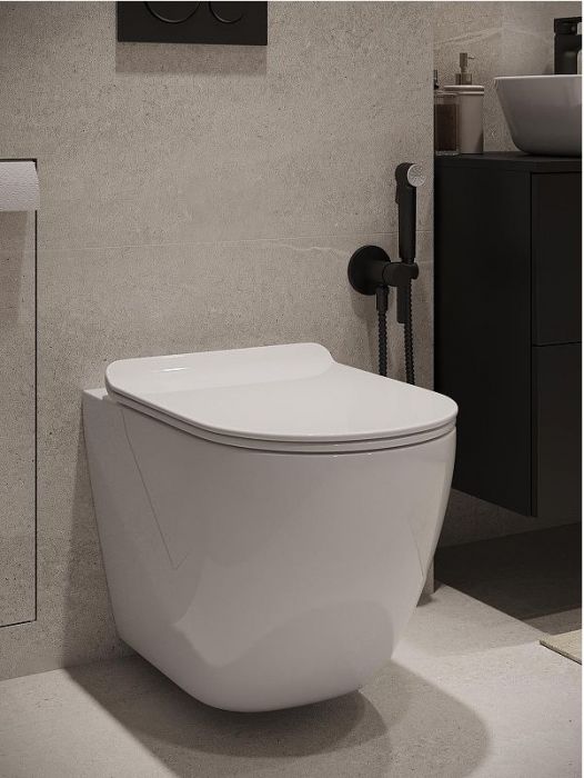 Комплект унитаза с инсталляцией Agger ATI09150L+APB144 цвет Белый с сиденьем Микролифт и клавишей смыва цвет Черный матовый