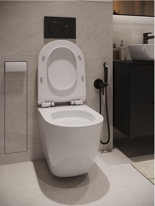 Комплект унитаза с инсталляцией Agger ATI09150L+APB144 цвет Белый с сиденьем Микролифт и клавишей смыва цвет Черный матовый