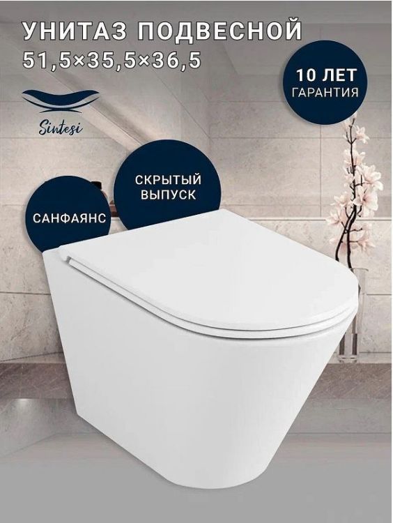 Унитаз Sintesi SIN-TS-SLR-182 подвесной цвет Белый с сиденьем Микролифт