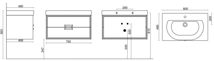 Тумба CANALETTO белая матовая 80см с 2 ящиками (подходит для раковин Buongiorno)