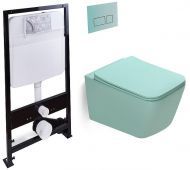 Комплект унитаза с инсталляцией SantiLine SL-5007LG+SL-01/LG цвет Светло-зеленый матовый с сиденьем Микролифт и клавишей смыва цвет Светло-зеленый матовый