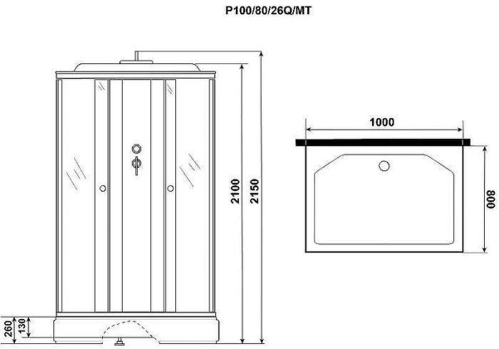 Душевая кабина Niagara Promo 100x80 P100/80/26Q/MT без гидромассажа
