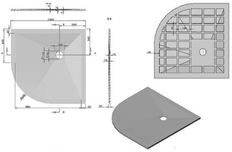 Душевой поддон из искусственного камня Vincea 100x100 VST-4SQ1010A Антрацит