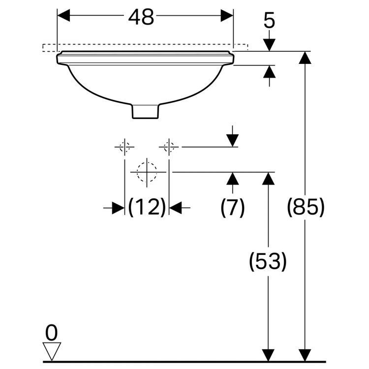 Раковина Geberit VariForm с установкой под столешницу овальной формы, Т1=42х33 см, без отв. под смеситель, с отв. перелива [500.748.01.2]