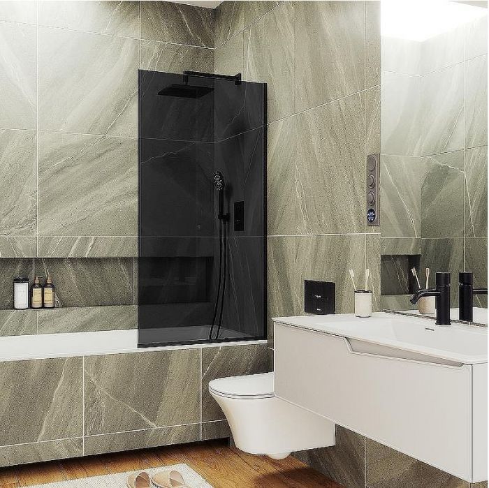 Шторка на ванну Maybah Glass MGV-81-6у 700x1400 в узком профиле Черный стекло графитовое