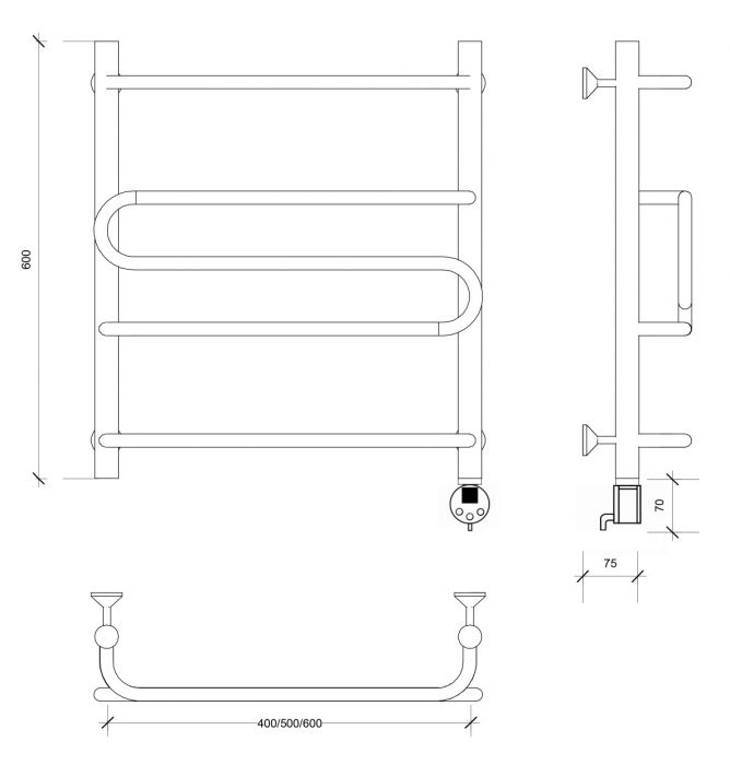 Полотенцесушитель электрический Secado Валенсия 2 60x40 хром