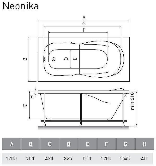 Акриловая ванна Relisan Neonika 170x70 Гл000000964 без гидромассажа