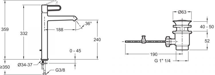 Смеситель высокий для раковины Jacob Delafon Odeon Rive Gauche E21030-GLD-CP, золото Смеситель высокий для раковины Jacob Delafon Odeon Rive Gauche E21030-GLD-CP, золото
