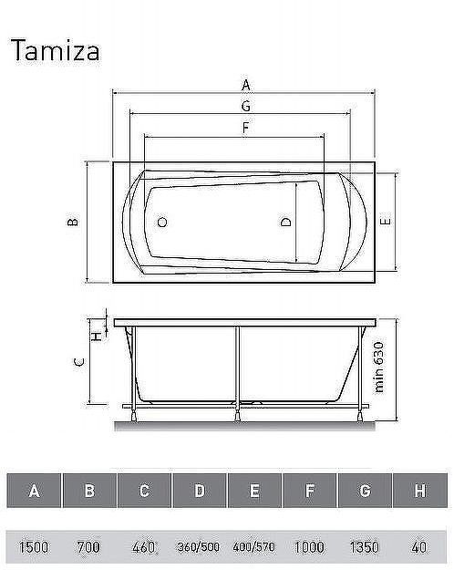 Акриловая ванна Relisan Tamiza 150х70 Гл000013921 без гидромассажа