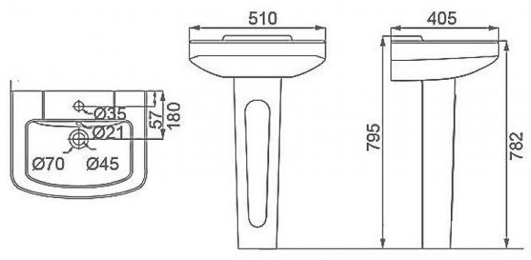 Раковина Creo Ceramique Project 51 PR3100+PR3110 цвет Белый глянцевый
