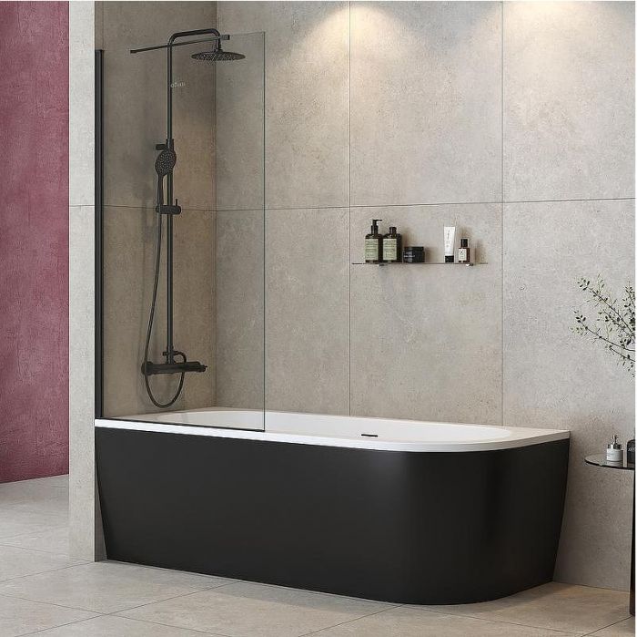 Шторка на ванну Cezares Liberta 90 LIBERTA-V-1-TB-90/155-C-NERO профиль Черный матовый стекло прозрачное