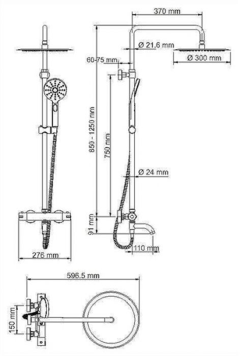 Душевая система WasserKRAFT A28801 с термостатом Черная матовая