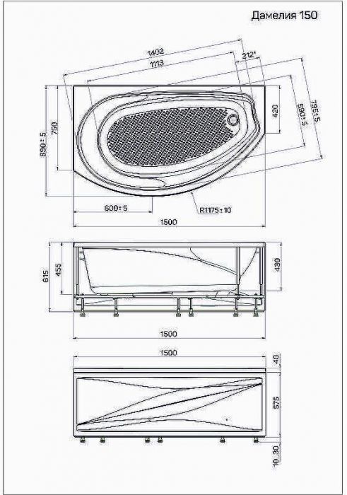Акриловая ванна Poseidon Damelia 150х90 R 01дам1590п без гидромассажа