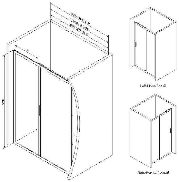 Душевая дверь AM.PM Gem 120 W90G-120-1-195BT профиль Черный матовый стекло прозрачное