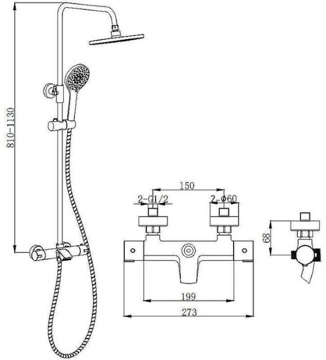 Душевая система Boch Mann Oglio B TS BM9649 с термостатом Черная