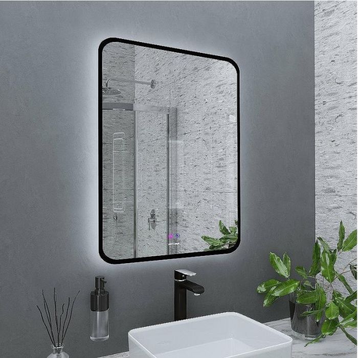 Зеркало Grossman Elegans-норма Black 70 1770802 с подсветкой Черное с сенсорным выключателем и подогревом