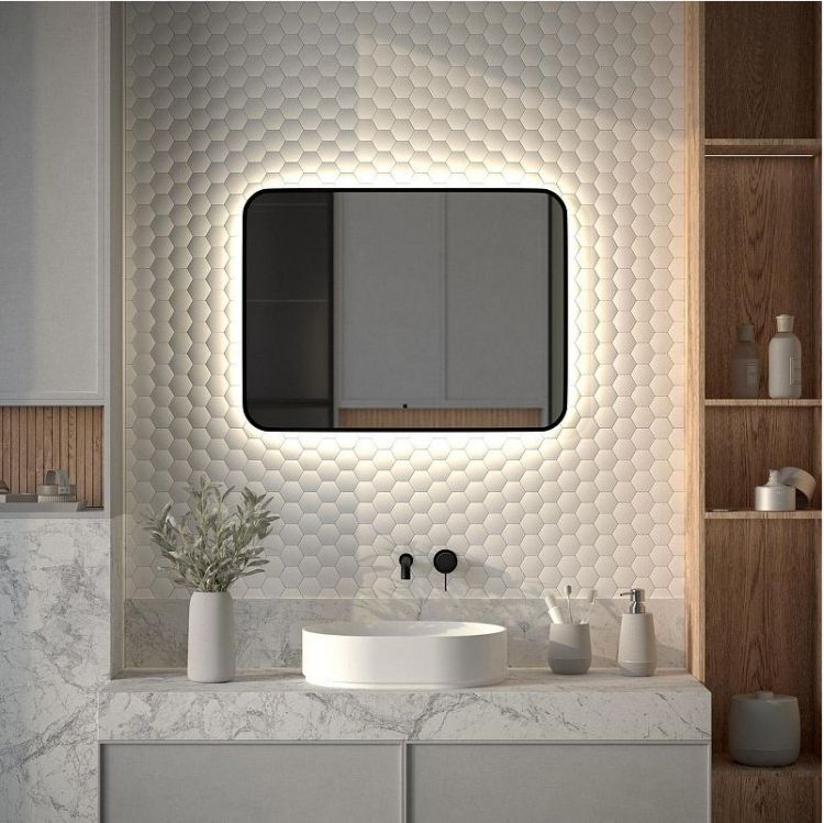 Зеркало Defesto Aura 80х60 DF 2967RH с подсветкой 25W-4500K/ИК - выключатель/Нейтральный белый свет/Черная рама Зеркало Defesto Aura 80х60 DF 2967RH с подсветкой 25W-4500K/ИК - выключатель/Нейтральный белый свет/Черная рама