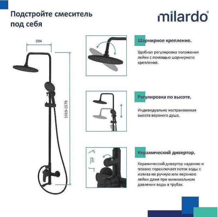 Душевая система Milardo Rora RORBL4FM06 Черная матовая Душевая система Milardo Rora RORBL4FM06 Черная матовая