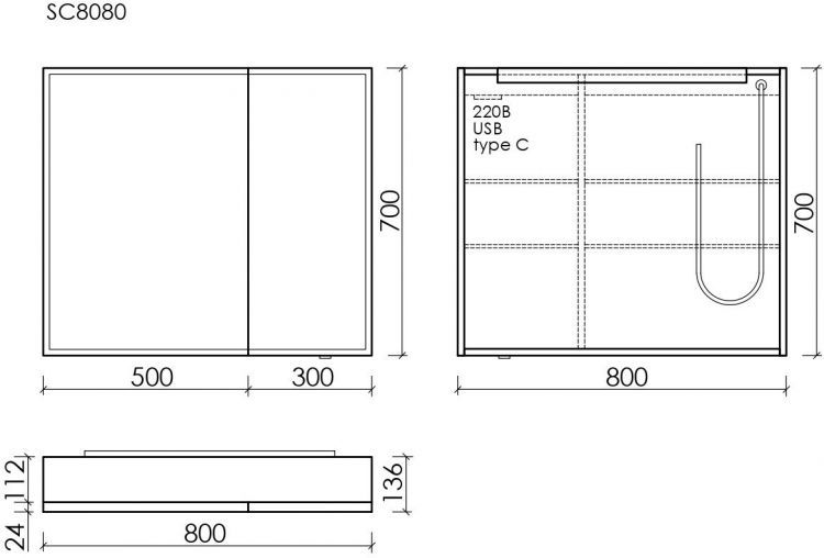 Зеркальный шкаф SANCOS для ванной комнаты из алюминия SANCOS Evoke 800x700х136 мм с LED подсветкой арт. SC8080