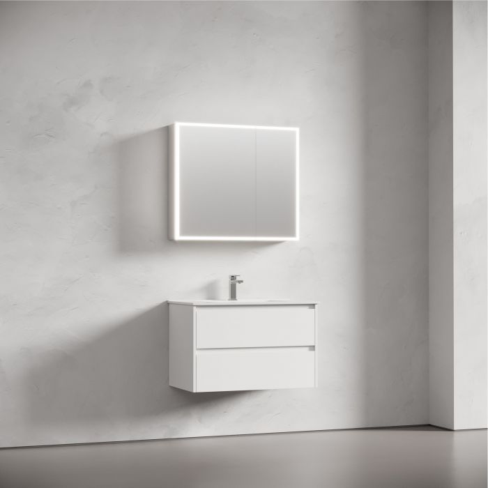 Зеркальный шкаф SANCOS для ванной комнаты из алюминия SANCOS Evoke 800x700х136 мм с LED подсветкой арт. SC8080