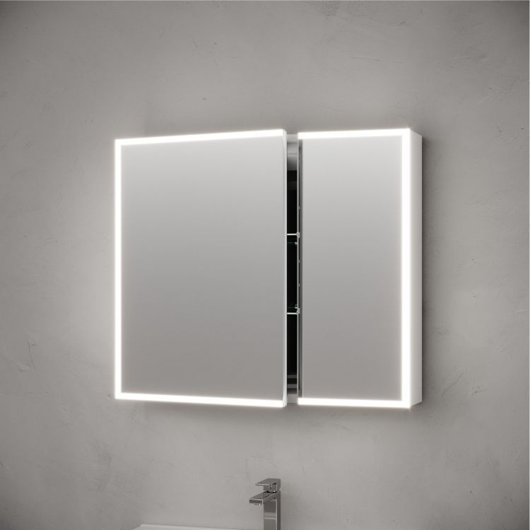 Зеркальный шкаф SANCOS для ванной комнаты из алюминия SANCOS Evoke 800x700х136 мм с LED подсветкой арт. SC8080