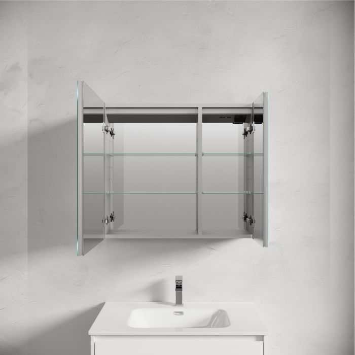 Зеркальный шкаф SANCOS для ванной комнаты из алюминия SANCOS Evoke 800x700х136 мм с LED подсветкой арт. SC8080