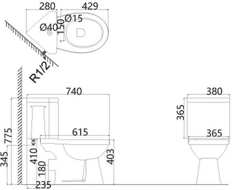 Унитаз компакт Creo Ceramique Project PR1002S+PR1003D+PR1001S с бачком и сиденьем Микролифт